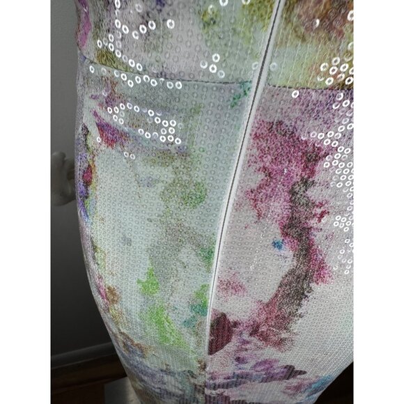 NWT Theia Watercolor Sequin Gown Size 4 Bodycon Column Maxi Dress Muted Colors - Picture 13 of 16